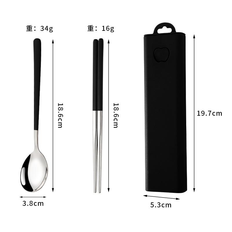 304 stainless steel tableware spoon fork chopsticks three-piece set portable tableware travel student tableware set