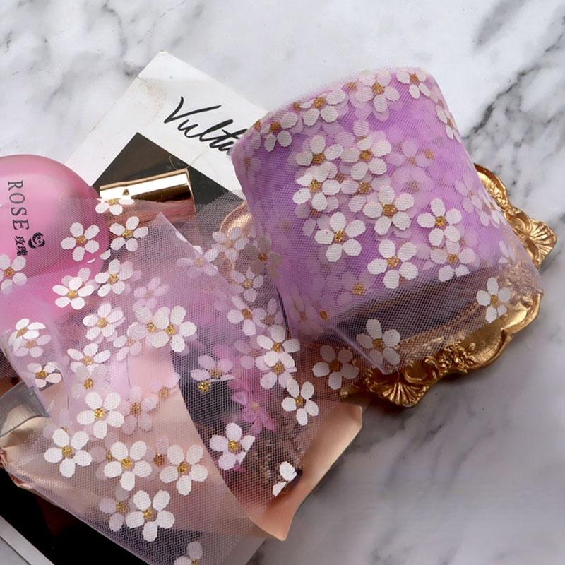 

6 см, 5 ярдов, тюлевая лента с цветочным принтом, рулон ленты «сделай сам», ленты для рукоделия для подарочной упаковки с бантом, сетка с принтом вишни, принадлежности для ткани 5 yards (4.5m)