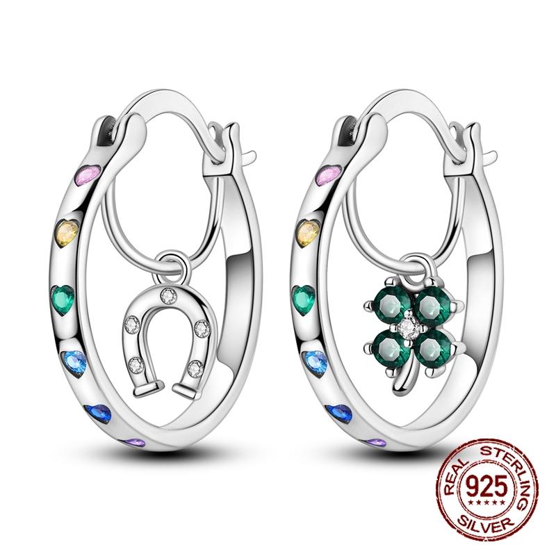 New in 925 Silver Lucky Clover Earrings for Women Girl Green Leaf Ear Studs Fine Jewelry Fashion Luxury Anniversary