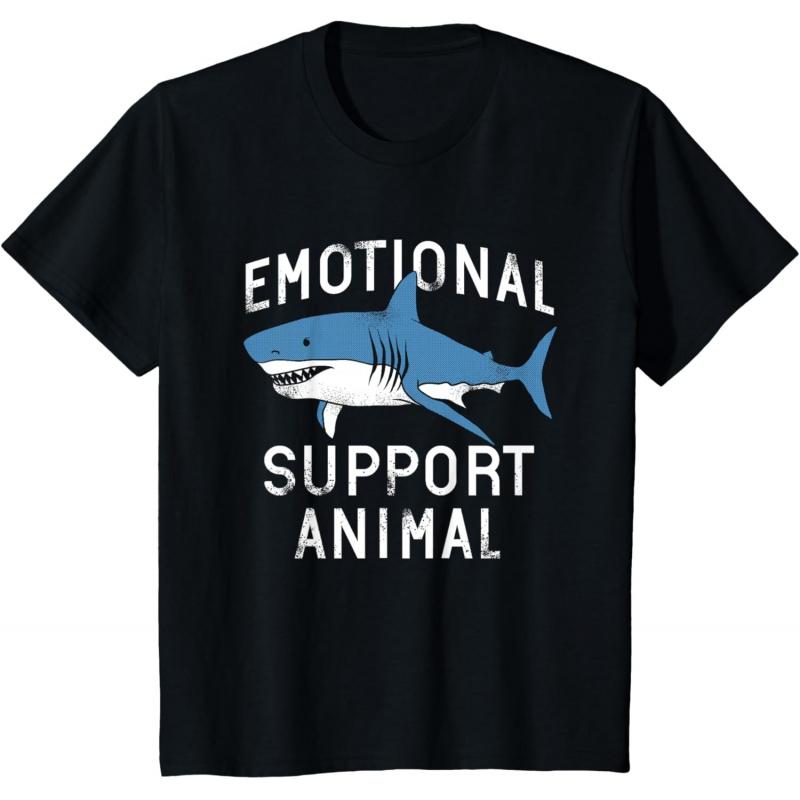 Emotional Support Animal Funny Scary Shark Pun Humor Gift T Shirt Vintage Graphic Tee 100 Cotton Printed Clothes All Size Tops