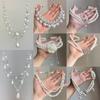 Elegant Imitation Pearl Pendant Choker Necklace, Crystal Flower Butterfly Layered Neck Chain, Victorian Style Clavicle Necklace for Women