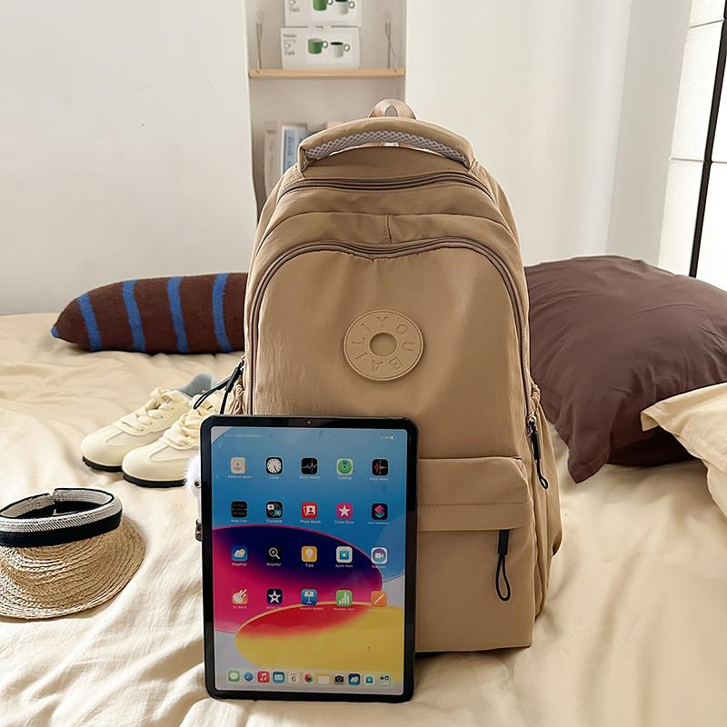 Solid Color Girl's Backpack Junior High School Students School Bag Lightweight Large Capacity Backpack