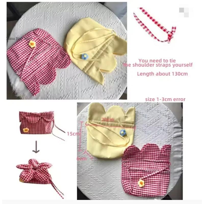 Retro Flower Design Women's Phe Pouch Shoulder Bags College Girls Small Crossbody Bag Cute Plaid Female Handbags Clutch Purse