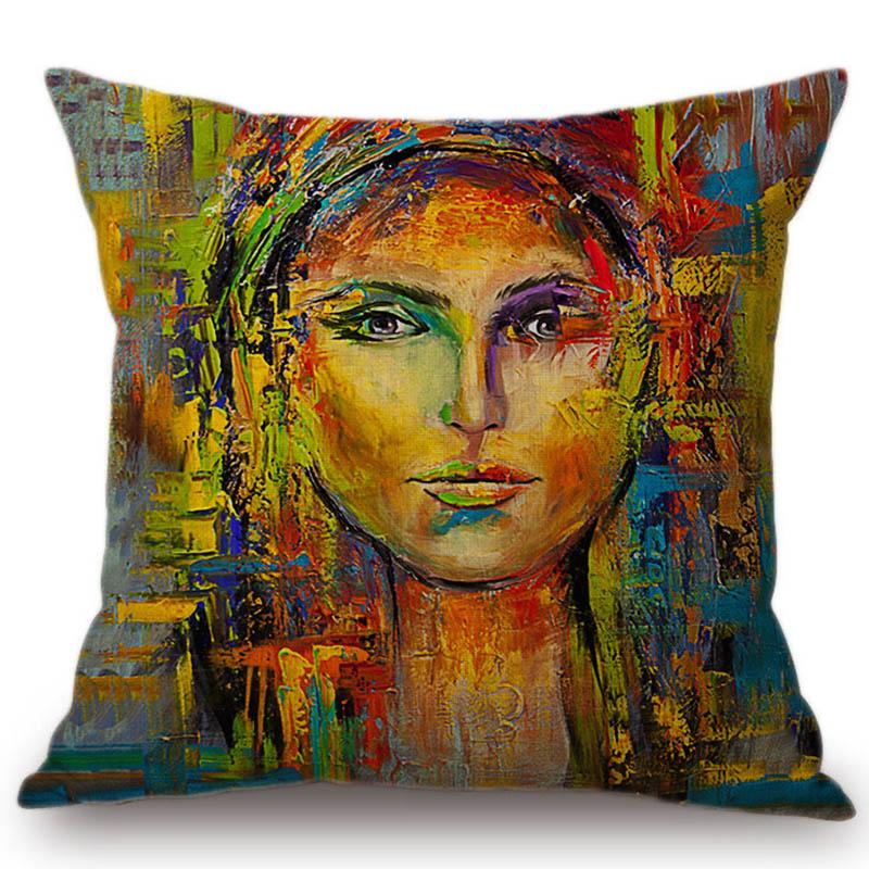 Gold Oil Painting Beauty Lady Girl Face Home Decorative Sofa Throw Pillow Case Modern Gallery Art Fashion Chair Cushion Cover