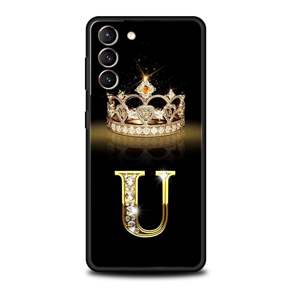 Fashion Diamond Crown Letter A Soft Phone Case For Samsung Galaxy S23 S24 S22 S21 S20 FE Ultra 5G S10 S10E S9 S8 Plus Cover