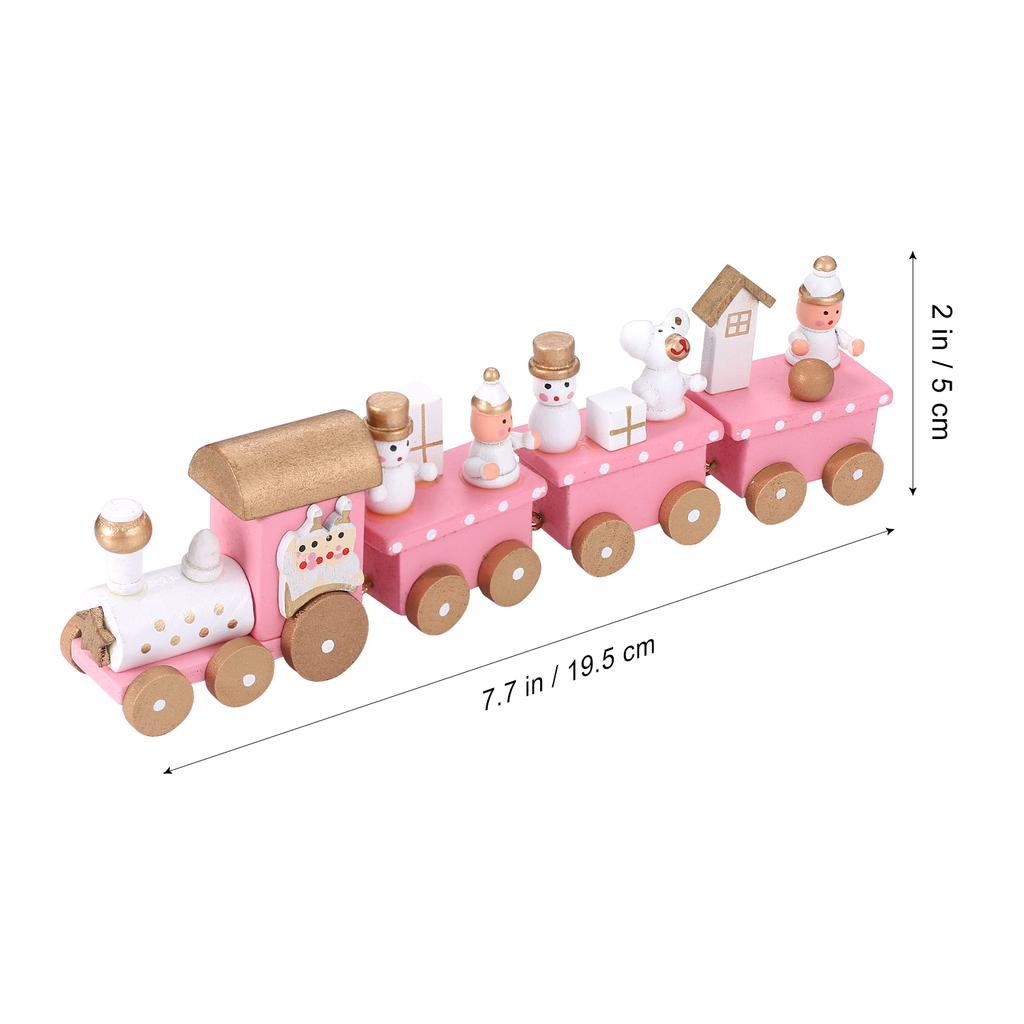 Christmas Wooden Train 4 Section Mini Train Rail Toy Set Creative Train Adornment with Snowman and Bear Desktop Gift for Kids