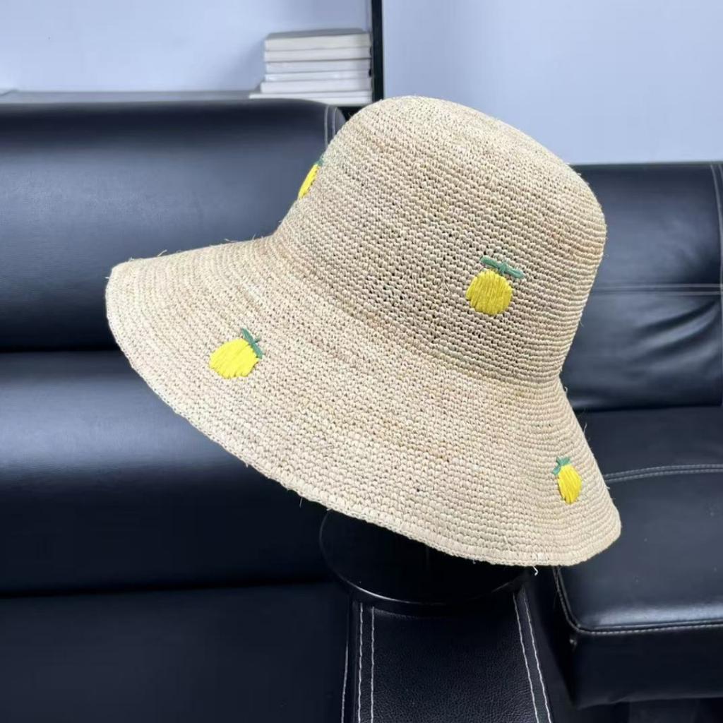 Quality Raffia Hand Hook Sun Hat Women's Handmade Embroidered Flower Bucket Hat Seaside Vacation Sun Protection Straw Hat