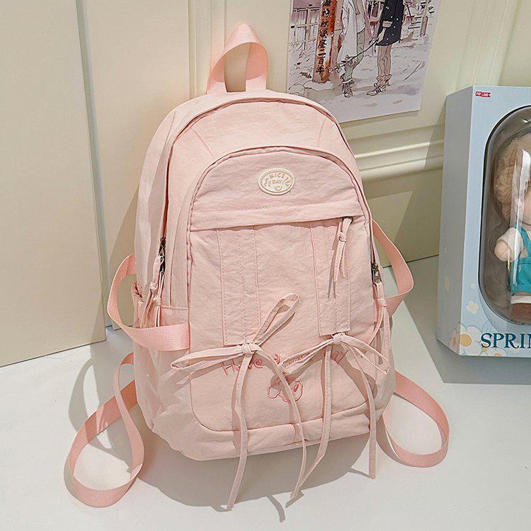 Korean Style Women's Casual Nylon Backpack - Cute, Large Capacity, Solid Color, Fresh Design, Small Laptop Compatible