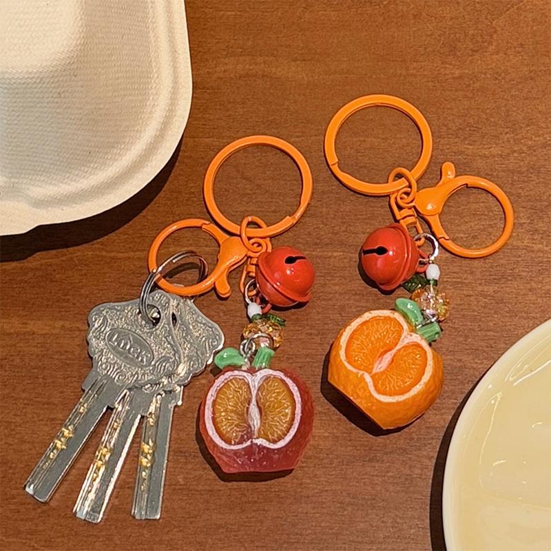 Creative 3D Orange Keychain Bell Pendant Decorative Backpack Accessories Cute Resin Fruit Keychain Couple Small Gift
