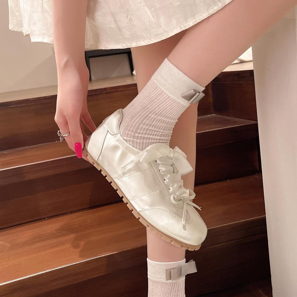 2024 Lente/Zomer Dames Roze Strik Zachte Zool Flats - Veelzijdige Casual Ballerina's