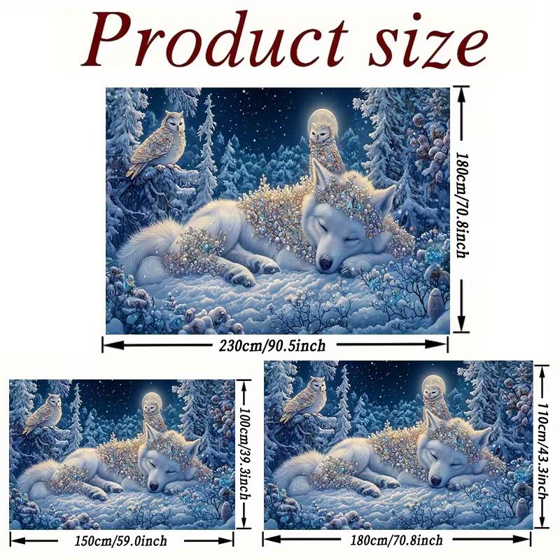 2D Winter Moon Wolf Backdrop Crystal Owl Snowy Forest Photography Background