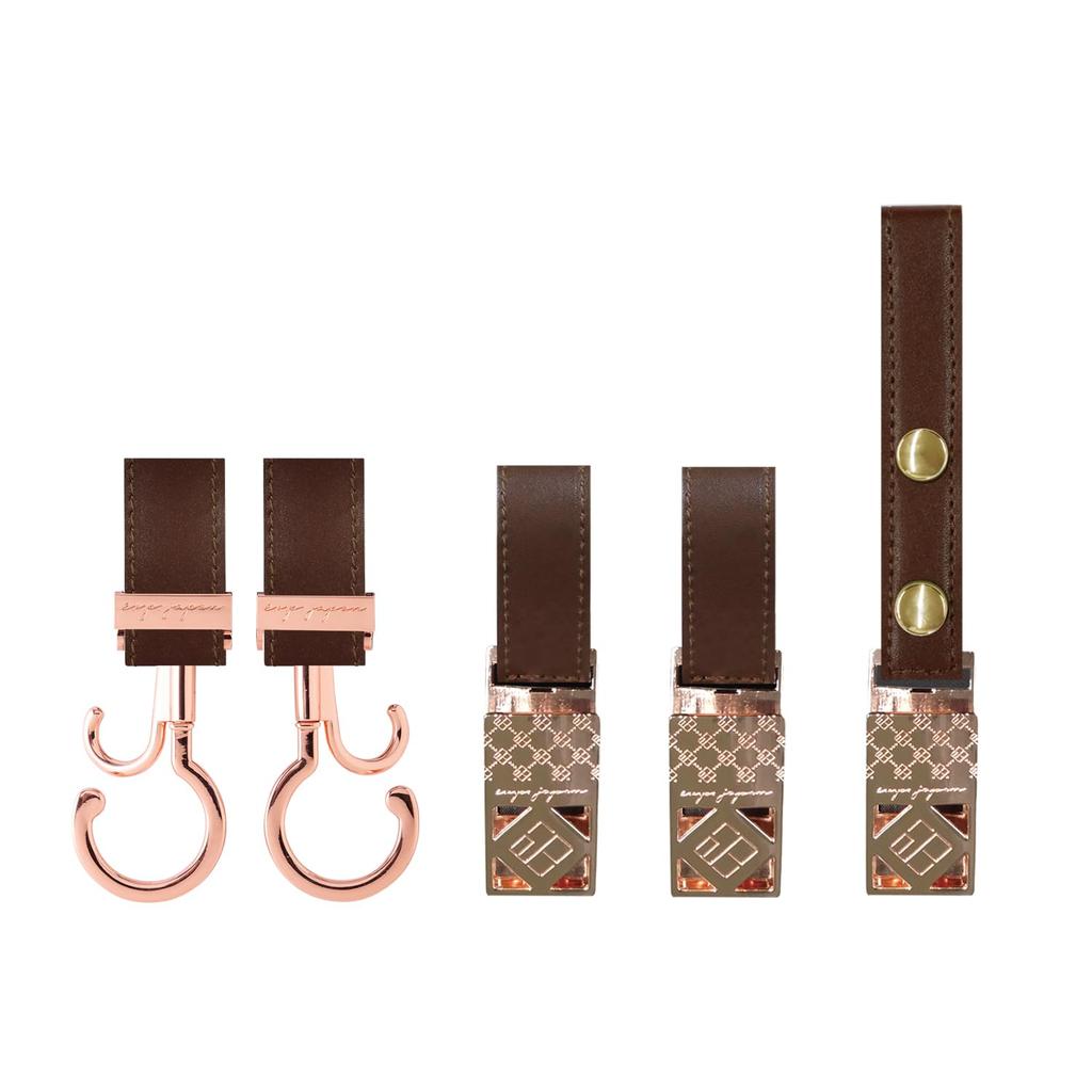 Set PKG Brown Synthetic Leather Rotating Buggy Double Shoe and Blanket Clip E.x.p.japon Dress-Up - 360-Degree Hook, Hook, Clip, (3-Piece Set) E-dup25