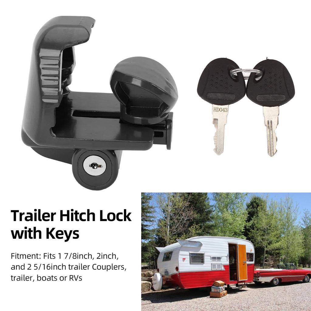 Trailer Hitch Lock with Keys High Security Heavy Duty Universal Fit RV Coupler Lock for 1 7/8inch 2inch 2 5/16inch Couplers