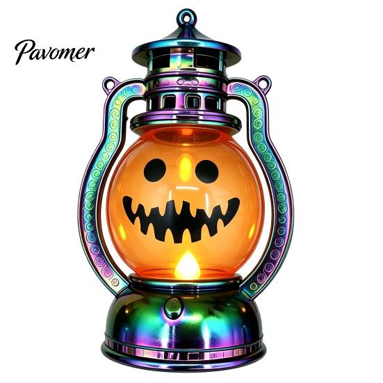 Durable Plastic Lamp Halloween Pumpkin Lantern, Flickering LED Lamp, Vintage Handheld Spooky Night Decor Oil for Tabletop Indoor Outdoor Party