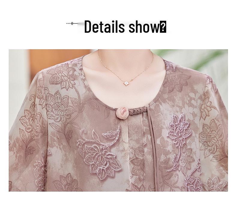 Summer 2025 Chiffon T-shirt & Blouse Set for Middle-Aged & Elderly Women - Fashionable Short-Sleeve Two-Piece