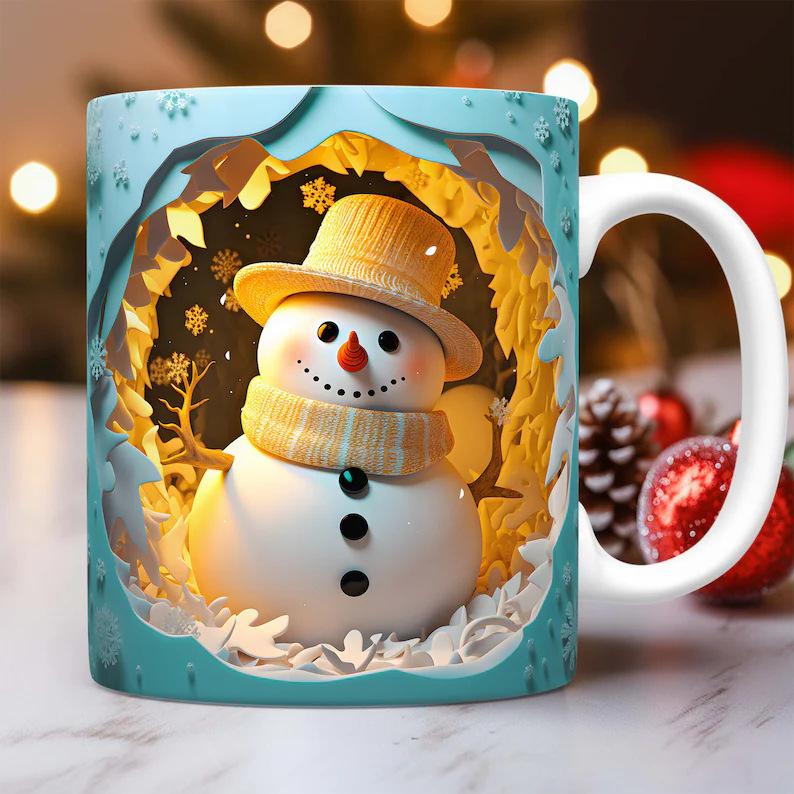 3D Christmas Christmas Ceramic Coffee Mug Xmas Gift Tea Cup Snowman New