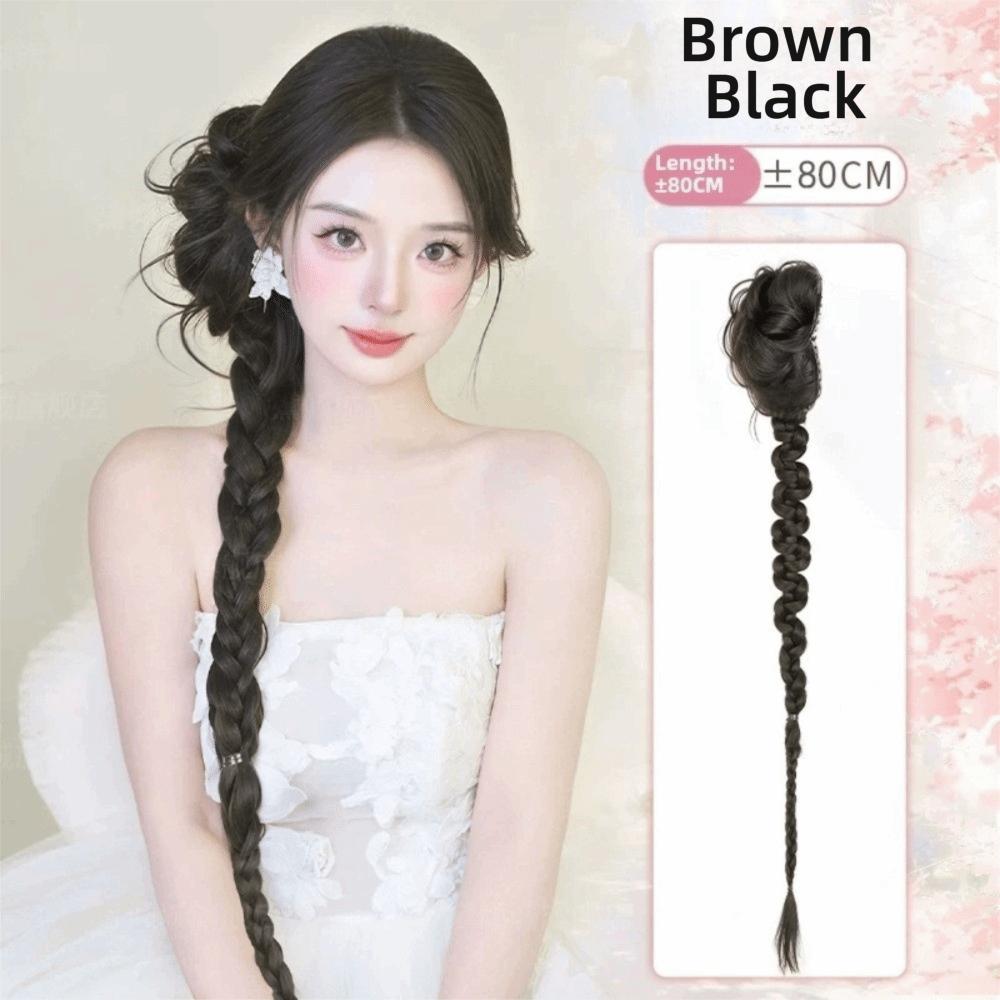 

Side-Tied Long Braids Buns Hairpiece Claw Clip Handmade Braids Pony Tails Daily Use коричневый/чёрный