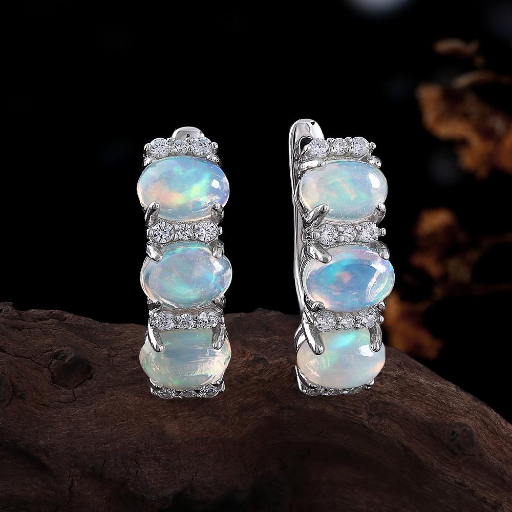 Classic Design 925 Sterling Silver October Birthstone Natural Opal Earring Fine Jewelry for Mom's Festive and Birthdays Gift