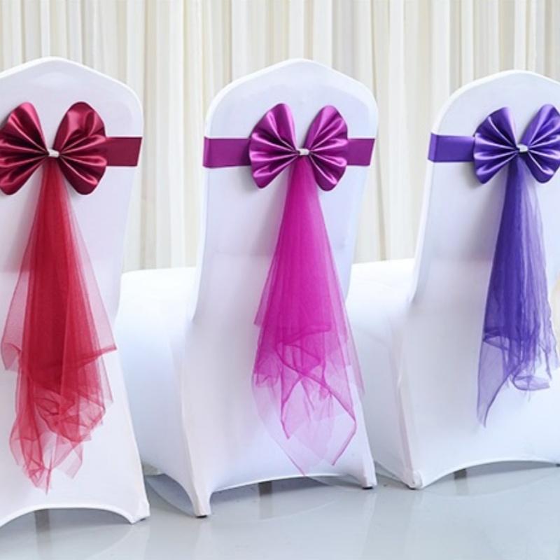 Chair Back Decoration Elegant Stretch Chair Bow Organza Ribbon Chair Decor For Birthday Hotel Wedding Accessories