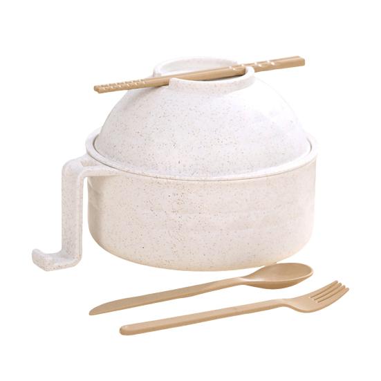 

Microwave Ramen Bowl with Lid Instant Noodle Bowl Set with Chopsticks Spoon And Fork Plastic Portable Noodle Container for Travel бежевий