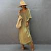 Kaftan Strand Langes Kleid Frau Plus Größe Solide Baumwolle Fledermaus Ärmel Bademode 2022 Badeanzug Cover Ups