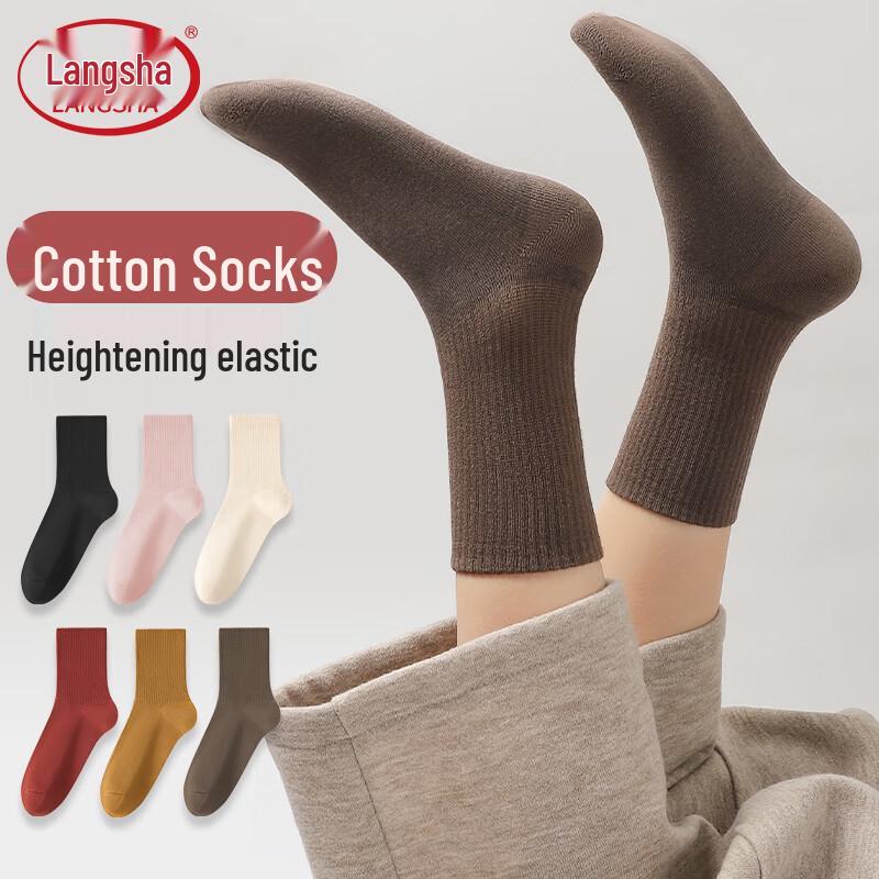 Langsasha Women s 100% Cotton Anti-Odor Mid-Calf Socks One Size