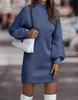 Vestido de malha feminino com decote em O, vestido de inverno com suéter e quadril, vestidos de malha, vestidos de cor sólida