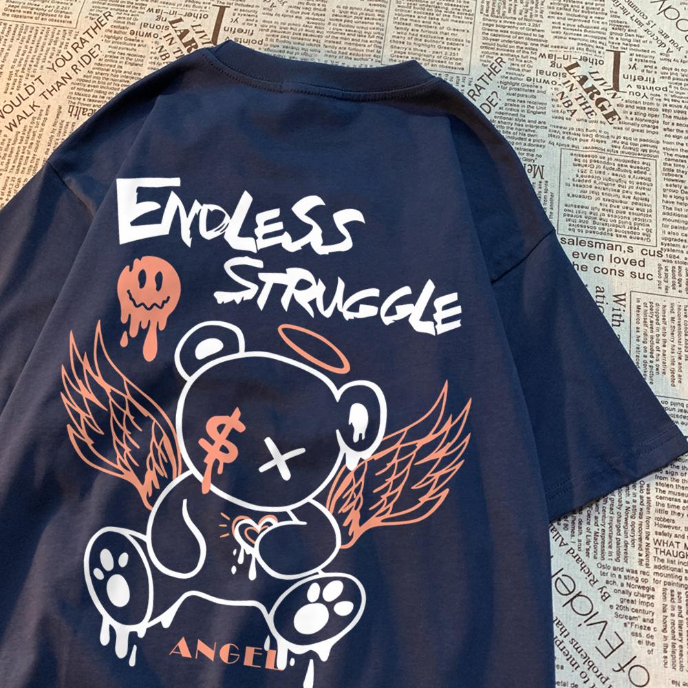 Endless Strvggle Angel Bear Men Women T-Shirts Breathable Loose Tops Summer Unisex Tee Clothing O-Neck Loose T-Shirts Couple