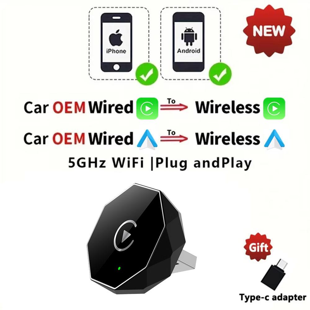 Wireless Carplay Adapter for Android iPhone Auto 2 In1 Wired To Wireless AI Box USB Connection For Volvo Benz Mg Kia Chery VW