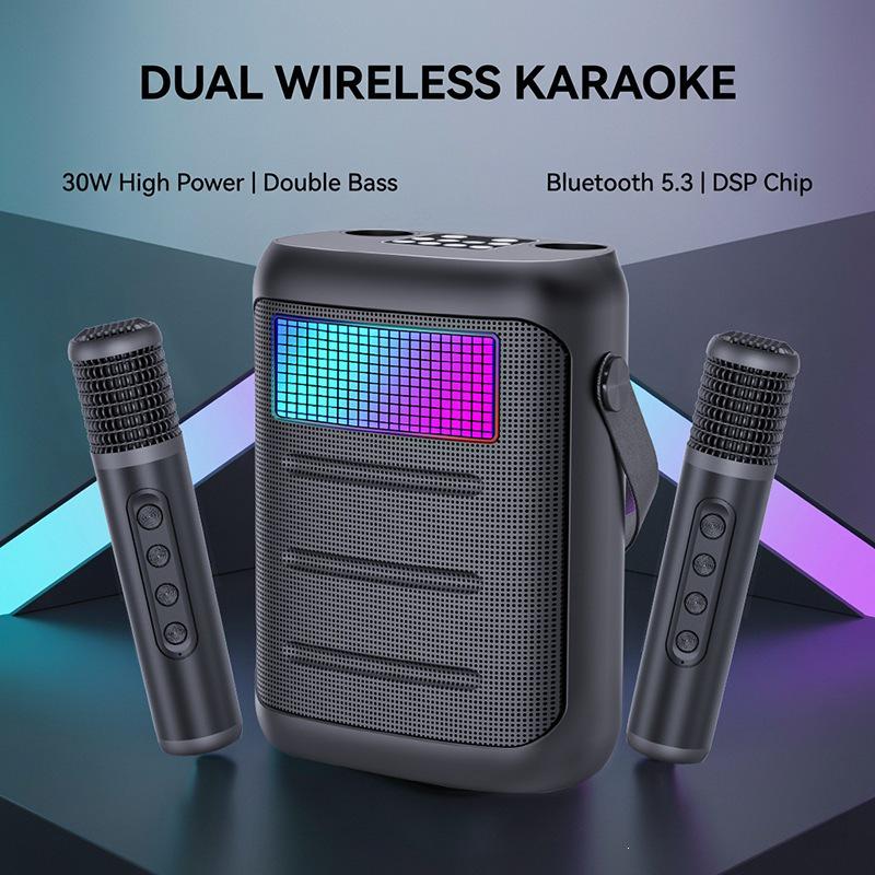 YS318 Portable Bluetooth Speaker with High Power, Heavy Bass, and Dual Microphones for Home KTV.