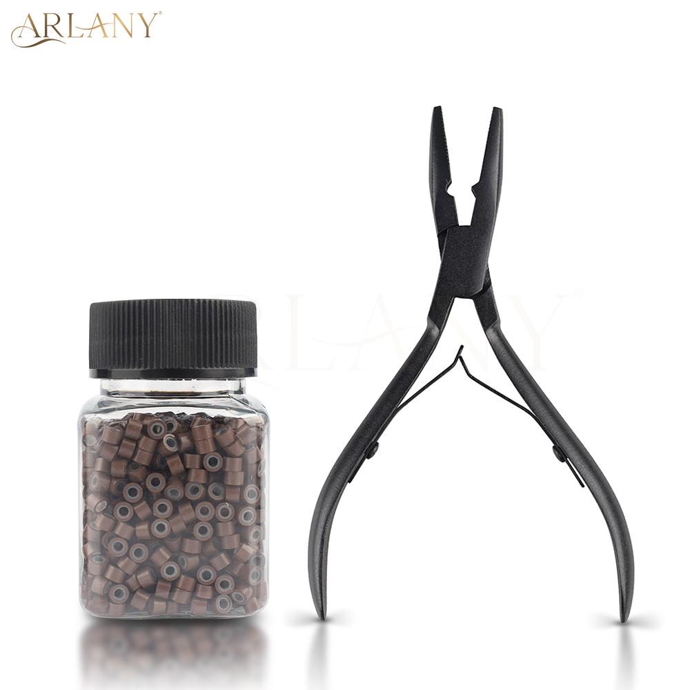 ARLANY Hair Extension Pliers 1000Pcs 4mm Micro Beads for Weft Extension Microlink Pliers Silicone Hair Extension Beading Tool