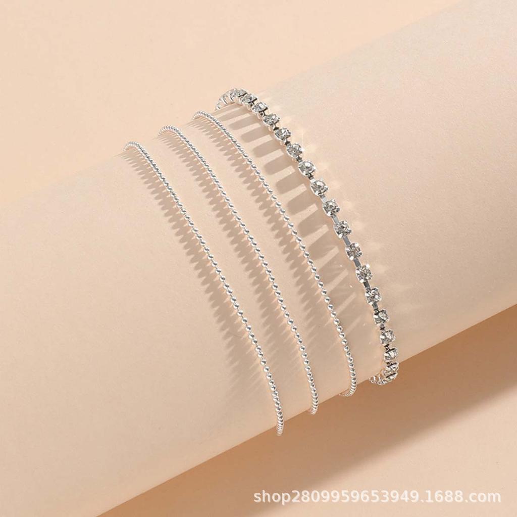 Women's simple claw diamond anklet, summer beach anklet, personalized multi-layer bead chain jewelry