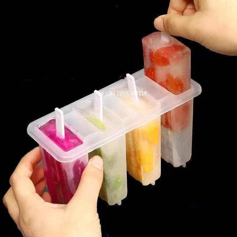 4-Link Ice Cream Popsicle Mold DIY Ice Cream Machine Homemade Ice Cubes Box Plastic Stick Ice-lolly Mold Tray Kitchen Gadgets