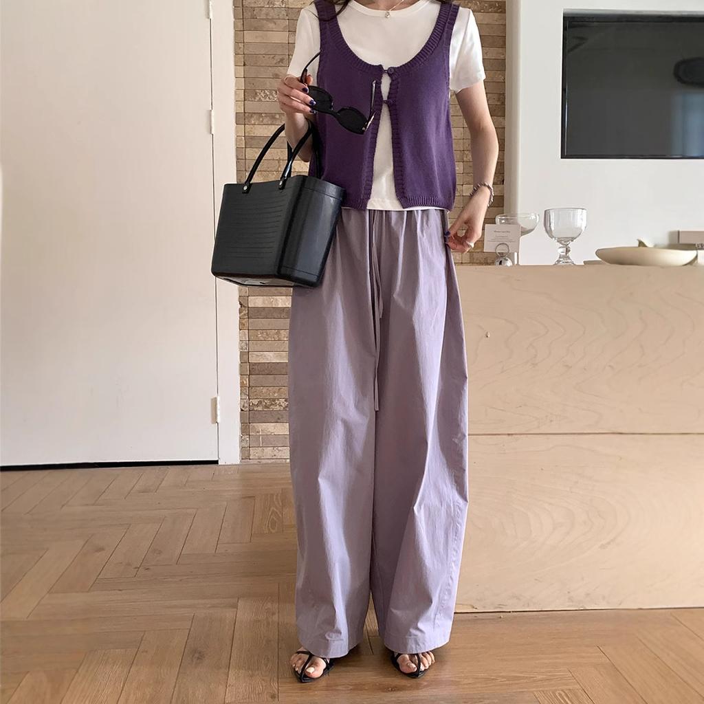 Kadınlar için Mor Yüksek Belli Geniş Paça Pantolon