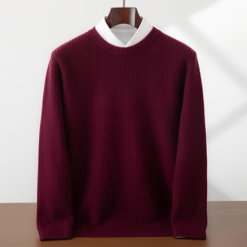 Men's Premium 100% Cashmere Round Neck Sweater - Thick Knit Casual Business Pullover