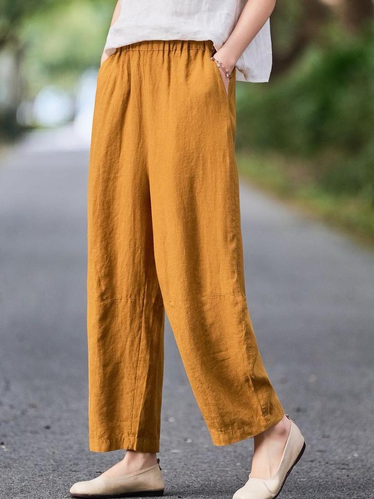 Women's Artistic Retro Linen Harem Pants - 2026 Spring Collection with Elastic Waist and Slimming Fit