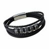 Men's Black Retro Leather Bracelet Silver Stainless Steel 21 Cm