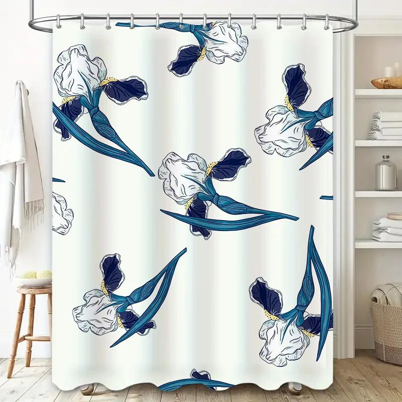 Blue Iris Print Shower Curtain Waterproof Bath Decor Home Decoration Customizable Size Available Bathroom Curtains
