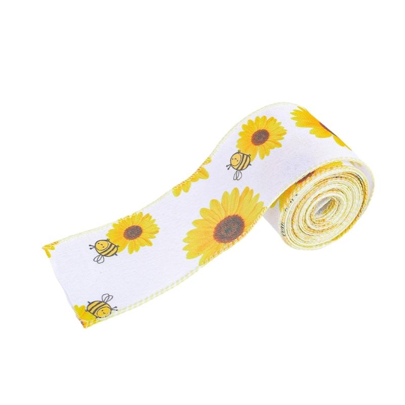 Wire Edged Ribbon Sunflowers Fabric Ribbon Decorative Ribbon Honeybees Ribbon