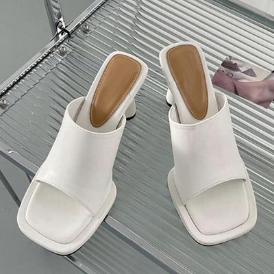 New Blue Slippers Sandals Women Summer Fashion Square Toe Sexy High Heels Platform Shoes Outdoor Cozy Pu Leather Slides