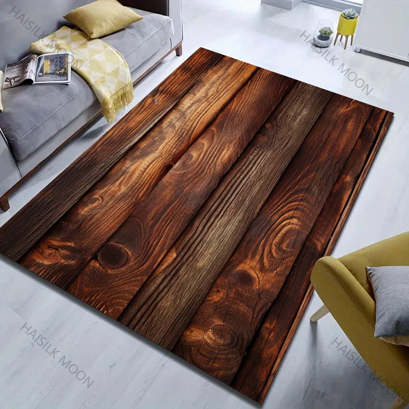 Multiple Sizes HD Wood Grain Print Carpet for Living Room Bedroom Doormat Home Decor Sofa Area Rug Non-slip Floor Mat for Gifts