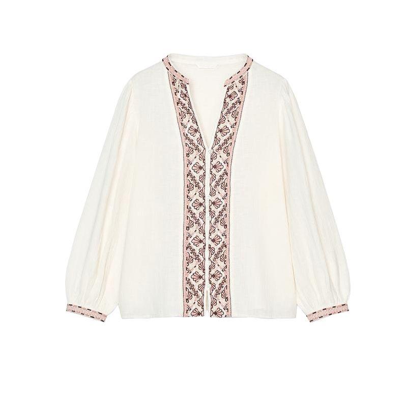 

Summer New Product Women s Clothes French Style Design Plaid Embroider Decorative Layer V-neck Casual Shirt Tops 5770045 Ground White L