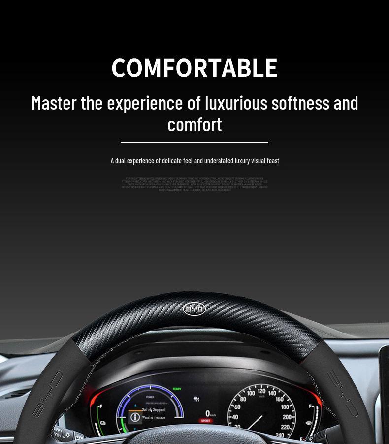 Steering Wheel Cover for BYD Models: Song Plus, Han, Yuan, Tang, Qin, Dolphin, F3 - Suede Interior Handle