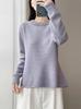Women's 100% Mercerized Pure Wool Round Neck Pullover Sweater - Handmade Crochet Slimming Knitwear
