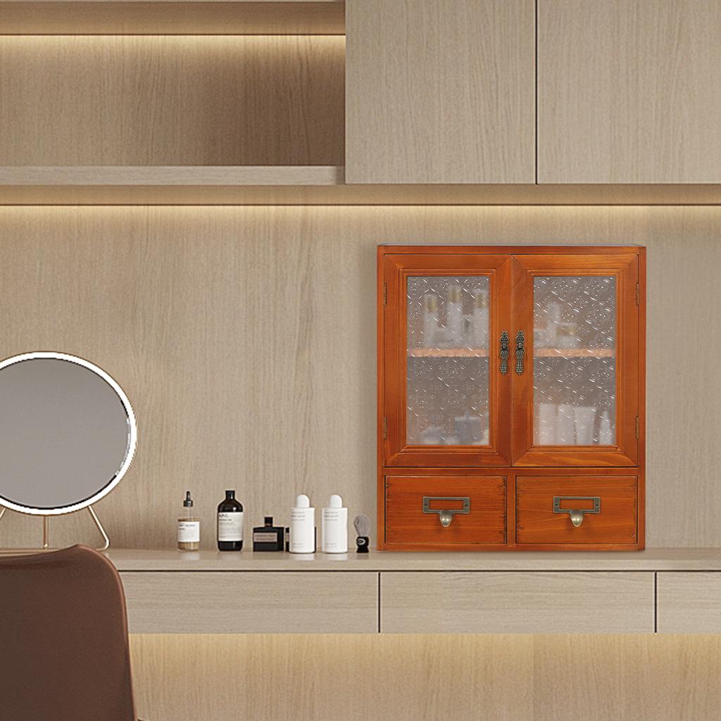 2-Tier Wood Storage Cabinet W/ 2 Drawers, Freestanding Side Cabinet for Home Office Bedroom, Multipurpose Storage Organizer Unit