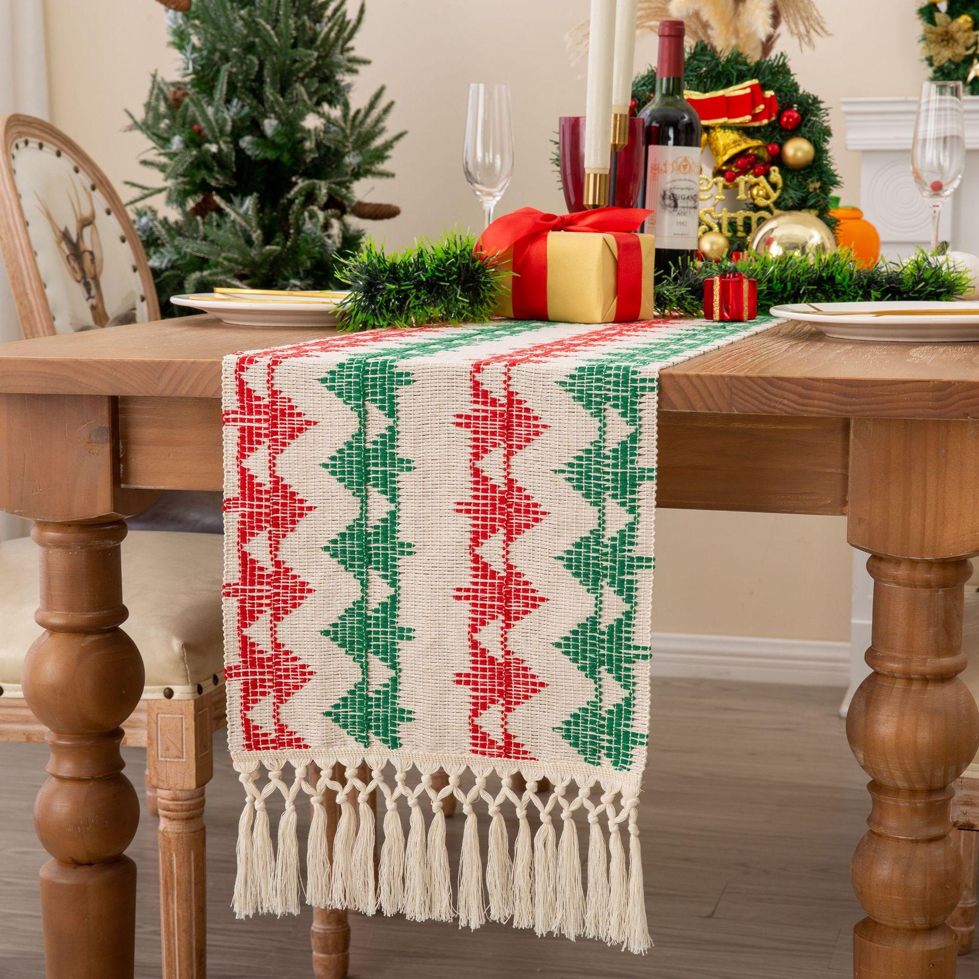 

Настольный бегун с кисточками в богемном стиле, длинная скатерть, рождественское украшение стола 33x90cm