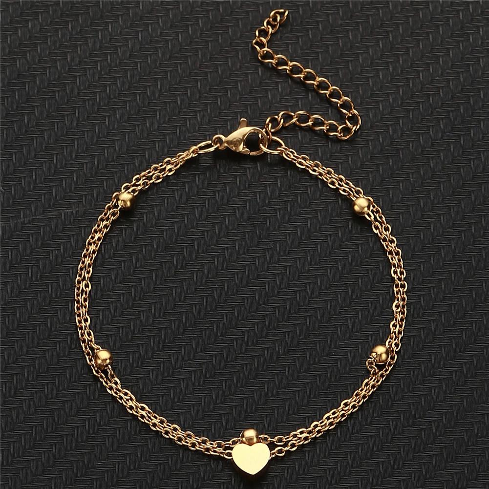 Double-Layer Stainless Steel Peach Heart Anklet: Japanese & Korean Fashion Beach Love Gift.