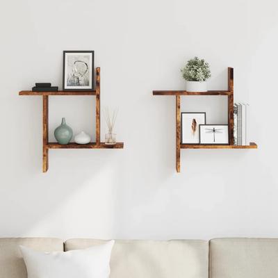 Wall Shelves 2 Pcs Smoked Oak 50 X 12 X 50 Cm Wood Based Material