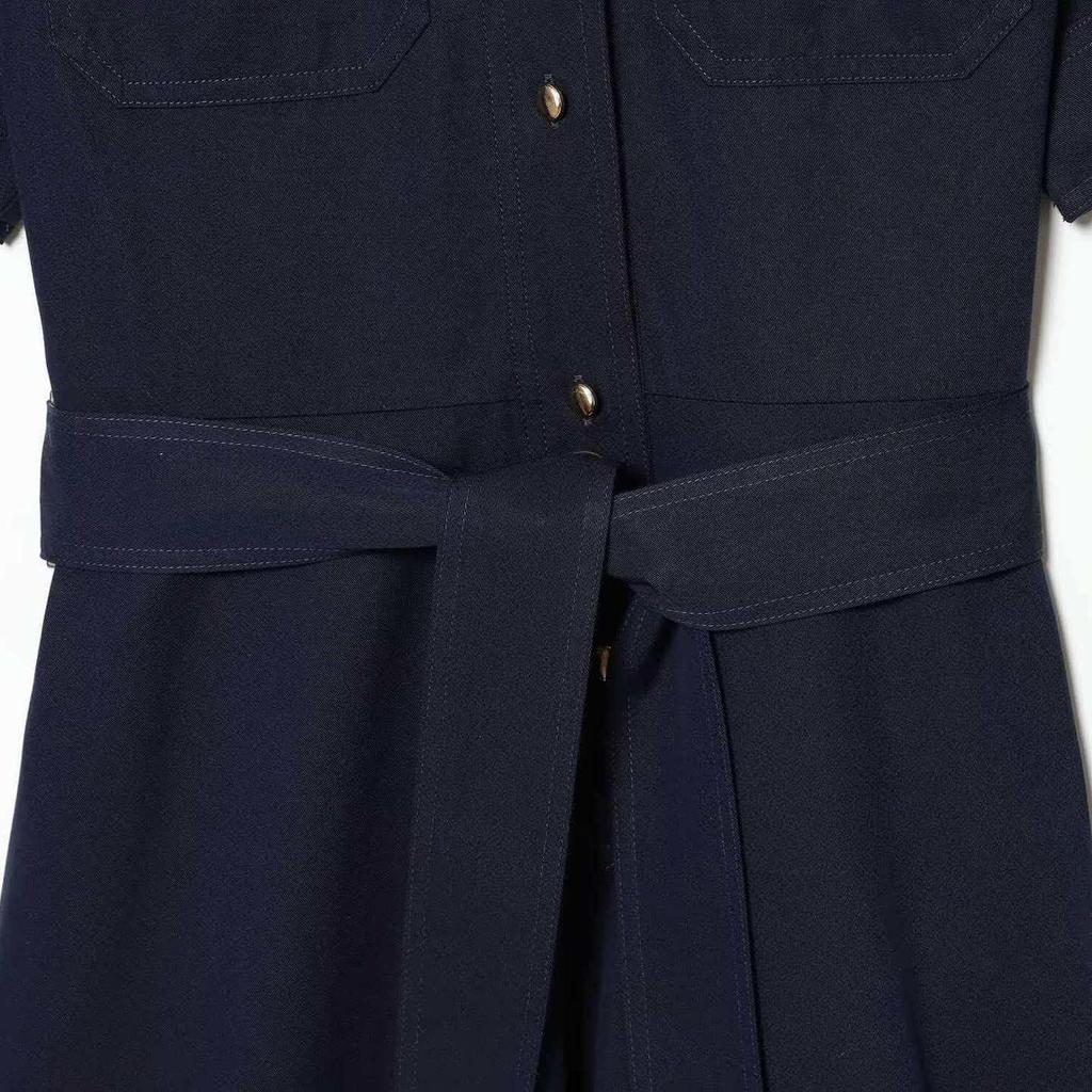 European Spring Women's Short-Sleeve Waist-Cinching Shirt Dress