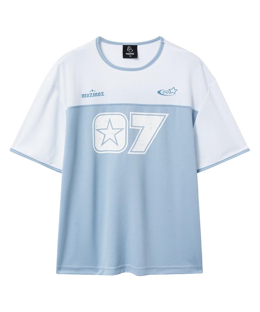 MOZMOZ Pastel Air Mesh Short Sleeve Jersey T-Shirt Blue